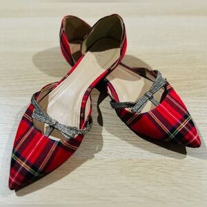 J. Crew Holiday Tartan Flats with Metallic Accents